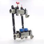 Reguliuojamas kolektorius grindiniam šildymui su srauto matuokliu, nerūdijančio plieno, apvalus, su dviem žiedais, 1 colio jungtimi