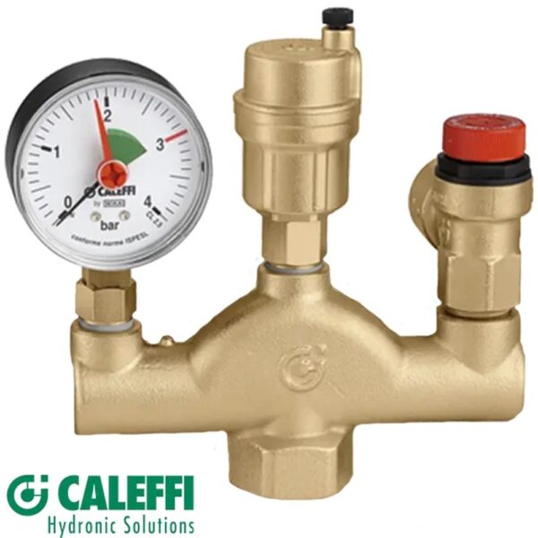 Apsauginė grupė su apsauginiu vožtuvu 1/2" prijungimui, 1–3 bar slėgiui ir 110°C temperatūrai