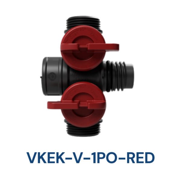Henco Kolektorius plastikinis PRO-FLOW, PVDF 1xPO, raudonas, 2 EK atšakos vertikaliai