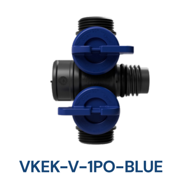 Henco Kolektorius plastikinis PRO-FLOW, PVDF 1xPO, mėlynas, 2 EK atšakos vertikaliai